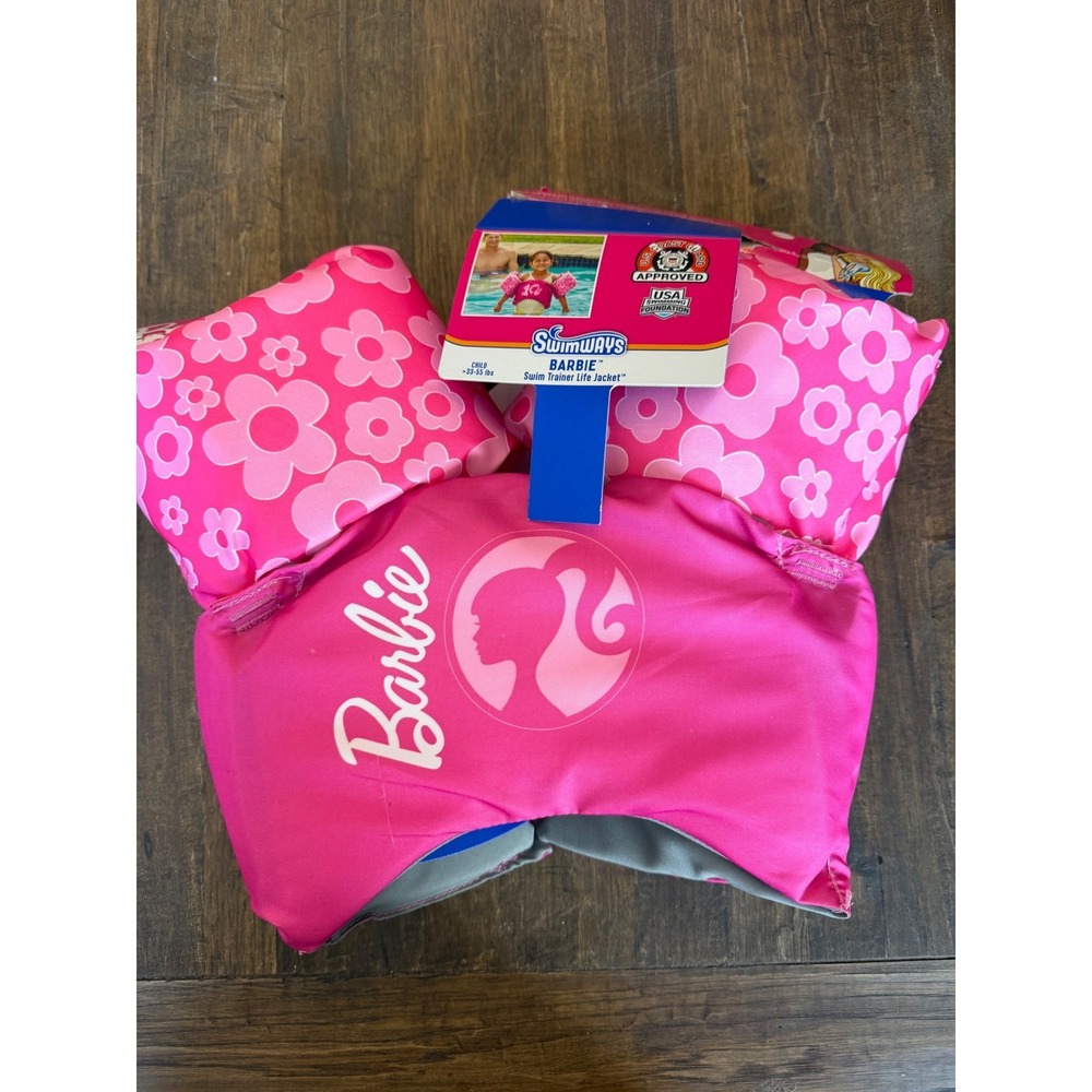 NWT SwimWays Barbie Swim Trainer Life Jacket Pink Floral Child 33-55 lbs USCG